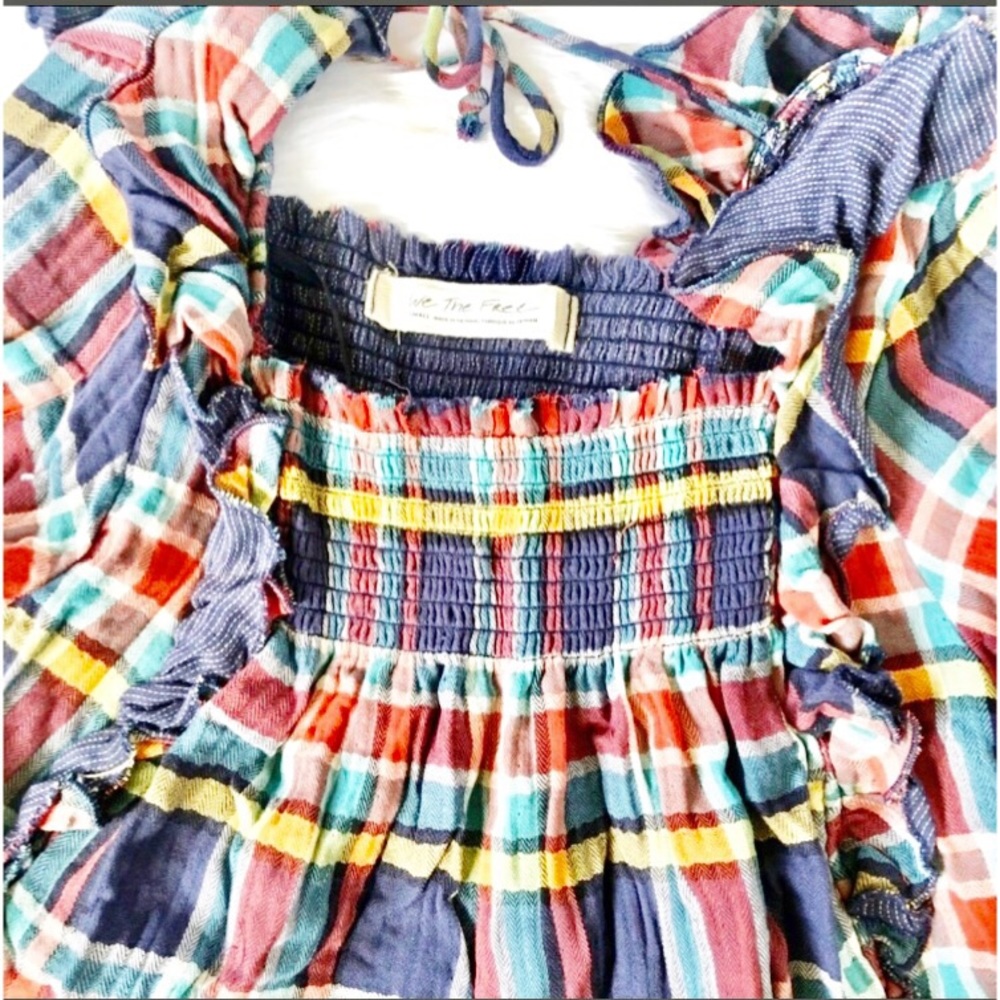 XS Left Free People New Siene Plaid Raffled Top - Picture 5 of 10
